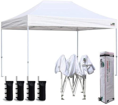 Eurmax Standard 8 x 12 Ez Pop Up Canopy with Deluxe Wheeled Storage Bag, White - E-Comm Return, Appears New - Lot 283