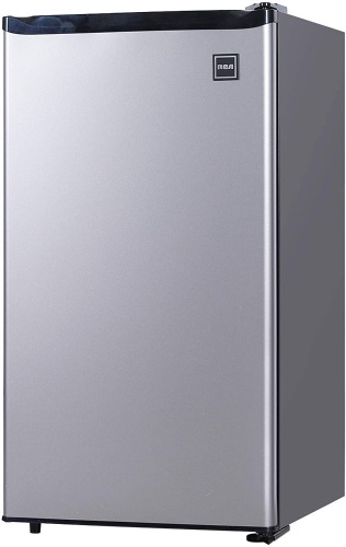 RCA 3.2 Cu Ft Single Door Mini Fridge with Freezer, Platinum, Stainless - Appears New   - Lot 299A