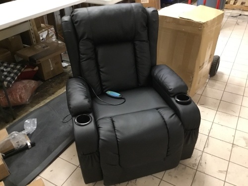 Electric Power Lift Recliner Massage Chair, Adjustable w/ 3 Positions, USB Port, Heat, Cupholders, Easy-to-Reach Side Button, Black - E-Comm Return, Missing Universal Power Cord, Tested - Lift Function Works, Remote Does Not Work - Lot 420