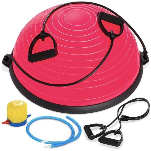 Half Ball Balance Trainer Yoga Exercise Fitness Platform w/ Bands, Pink - Appears New  - Lot 453