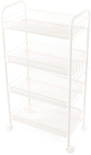 4-Tier Mesh Wire Rolling Cart, White - Appears New  - Lot 508