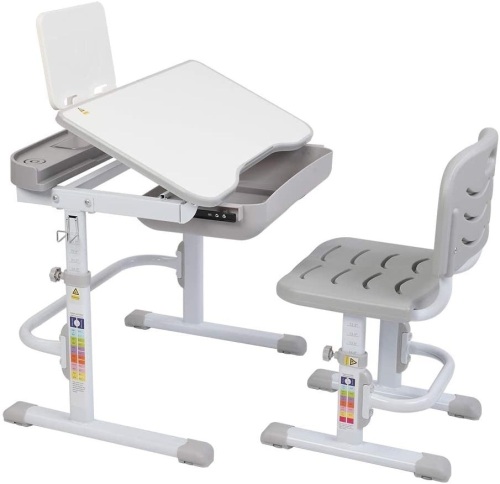 Adjustable Height Children's Desk and Comfortable Chair Set, Grey - Appears New - Lot 661