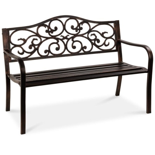 Steel Garden Bench for Outdoor Patio w/ Floral Design Backrest, 50", Bronze - E-Comm Return, Appears New  - Lot 686