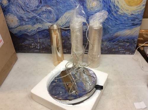 Pendant Lighting, 3 Gold Fumed Cylinders, Unknown Details - Appears New  - Lot 715