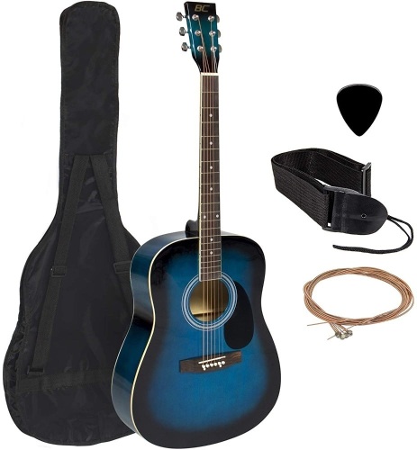 41in Full Size All-Wood Acoustic Guitar Starter Kit w/Case, Pick, Shoulder Strap, Extra Strings, Blue - E-Comm Return, Appears New  - Lot 736