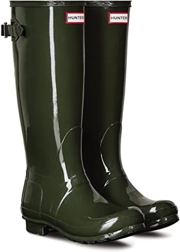 HUNTER Womens Original Adjustable Back Gloss Waterproof Rain Boot - Dark Olive, Size 8. New - Lot 17