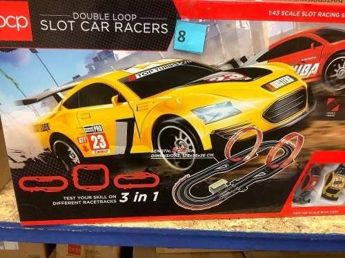 Electric Slot Car Race Track Set Kids Toy w/ 2 Cars, 2 Controllers, Customizable Courses, 360 Loops - Lot 8