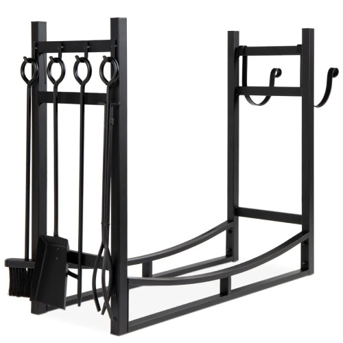 Steel Firewood Log Storage Rack & Tool Set w/ Kindling Holder - 34.25in - Lot 106