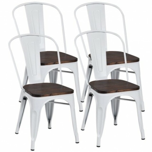4 Piece Tolix Style Metal Dining Side Chair Stackable Wood Seat - Lot 345