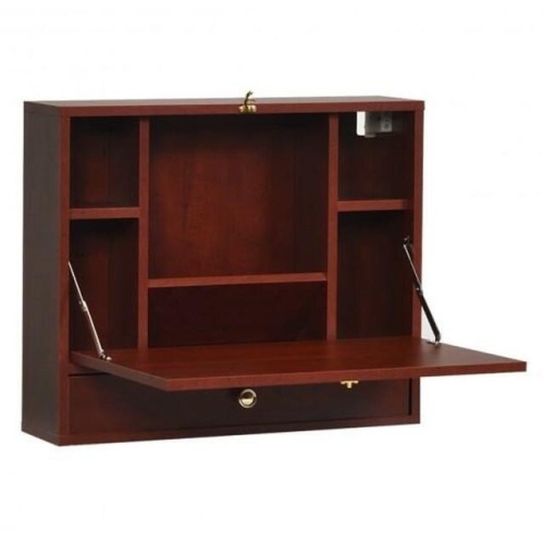 Wall Mounted Folding Laptop Desk Hideaway Storage With Drawer-Brown - Lot 375