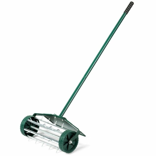18-Inch Rolling Lawn Aerator Roller Push Tine Soil With Fender - Lot 391