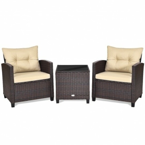3 Pcs Patio Rattan Furniture Set Cushioned Conversation Set Coffee Table - Lot 400
