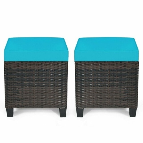 2Pcs Patio Rattan Ottoman Cushioned Seat - Lot 404