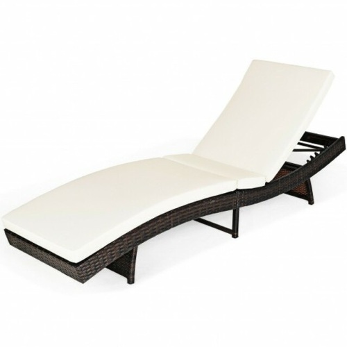 Patio Folding Adjustable Rattan Chaise Lounge Chair With Cushion - Lot 419