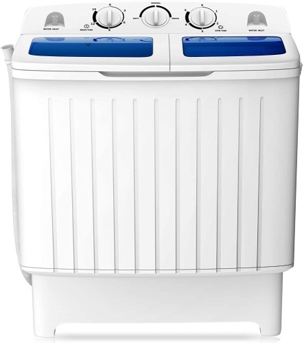 Portable Washing Machine, Twin Tub 17.6Lbs Capacity, Washer(11Lbs) and Spinner(6.6Lbs), Durable Design, Timer Control - Lot 426