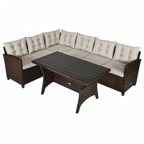 3 Pieces Rattan Sofa Set With Cushions For Patio Garden Lawn - Partial Set Box 2/4 - Lot 432