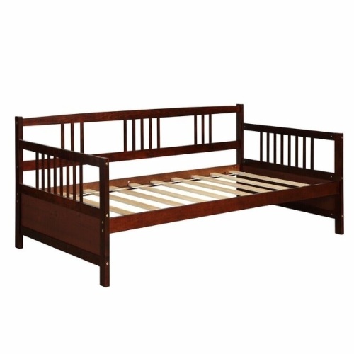 Twin Size Wooden Slats Daybed Bed With Rails-Chocolate - Lot 477