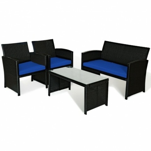 4 Pcs Wicker Conversation Furniture Set Patio Sofa And Table Set - Lot 530