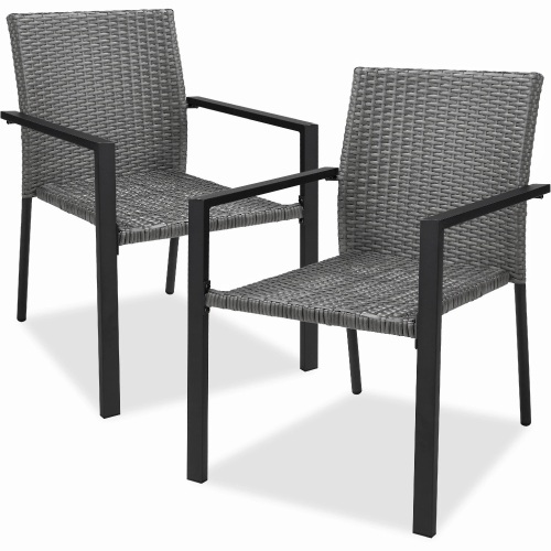 Set of 2 Stackable Wicker Chairsw/ Armrests, Steel Accent Furniture - Lot 560