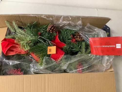 9ft Garland with Red Ribbon, Berries and Pinecones - Lot 8