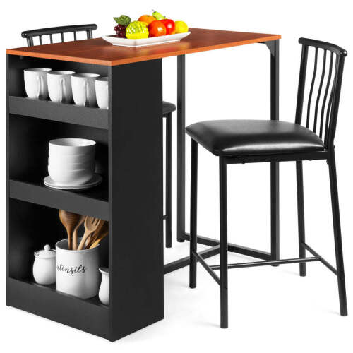 3-Piece Counter Height Kitchen Dining Table Set w/ Storage Shelves - Lot 37
