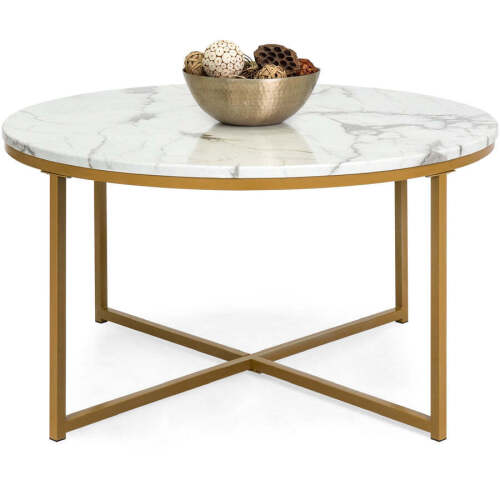 Round Coffee Table w/ Faux Marble Top, Metal Frame - 36in - Lot 53