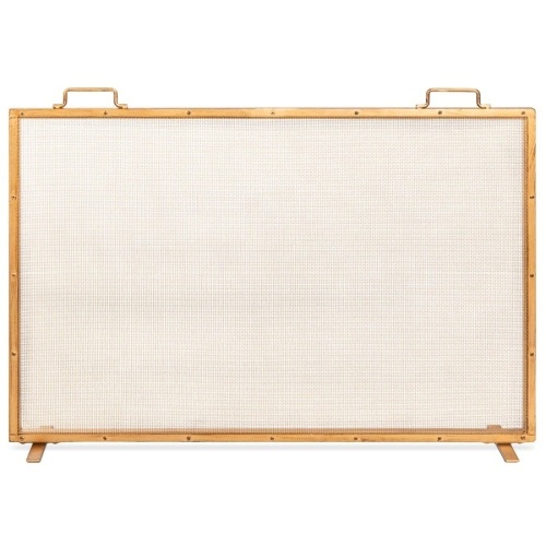 Single Panel Handcrafted Steel Mesh Fireplace Screen w/ Handles - 38x27in - Lot 59