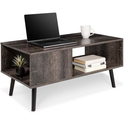 Wooden Mid-Century Modern Coffee Accent Table w/ Open Storage Shelf - Lot 74