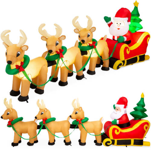Lighted Inflatable Santa Claus & Reindeer Christmas Decoration - 9ft - Lot 80