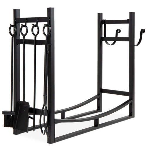 Steel Firewood Log Storage Rack & Tool Set w/ Kindling Holder - 34.25in - Lot 87