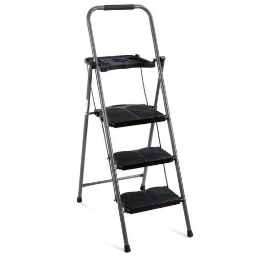 3-Step Folding Steel Ladder w/ Utility Tray, Hand Grip, 330lb Capacity - Lot 204
