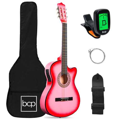 Beginner Acoustic Electric Cutaway Guitar Set w/ Case, Strap - 38in - Lot 226