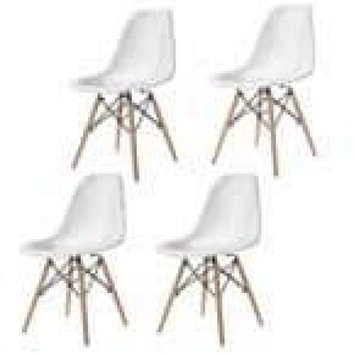 Mid Century White Modern DSW Dining Side Chair Wood Legs (Set of 4) - Lot 339