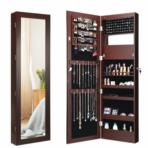 Lockable Wall Door Mounted Mirror Jewelry Cabinet w /Led Lights - Lot 358