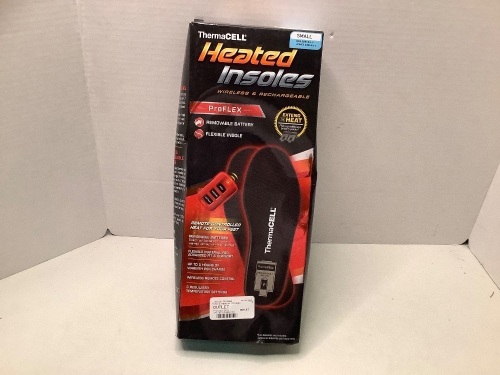 ThermaCELL, Heated Insoles, Wireless and Rechargable, Small, Powers up, Not Tested Further, Damaged Box, Appears New - Lot 395Y