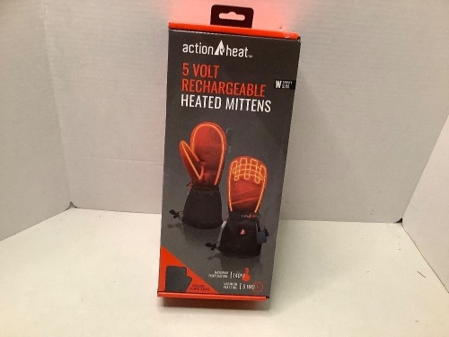 Action heat, 5 Volt Rechargable Battery Heated Mittens, Powers up, Not tested Further, Appears New - Lot 419Y
