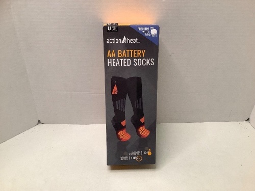 Action Heat, AA Battery Heated Socks, Uniseex L/XL, Powers up/Not Tested Further, E-commerce Return - Lot 420Y