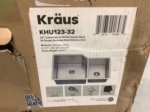 Kraus 16 Gauge Stainless Steel Kitchen Sink - Lot 80