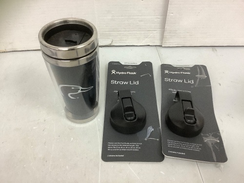 Color Changing Mug and Two Hydro Flask Lids, Missing Straw, E-Commerce Return, Sold as is - Lot 499