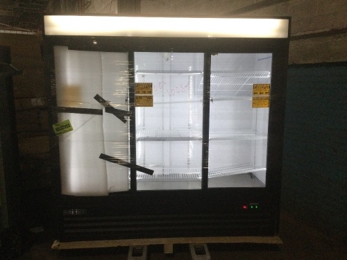 Central Exclusive 69K-113 Sliding Glass Door Merchandiser Refrigerator, 3 Doors. Works! Doors are Loose.  - Lot 47