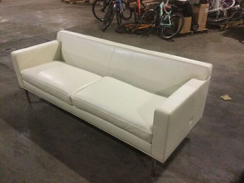 Theatre Sofa - Vienna Leather, Ivory - Has Small Indention in Leather  - Lot 58