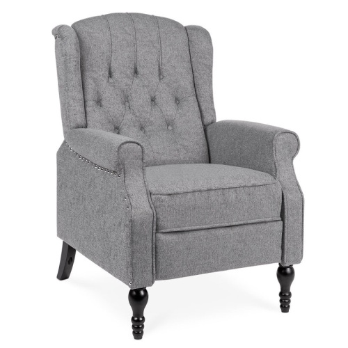 Tufted Upholstered Wingback Push Back Recliner Armchair w/ Padded Seat, Nailhead Trim - Lot 65