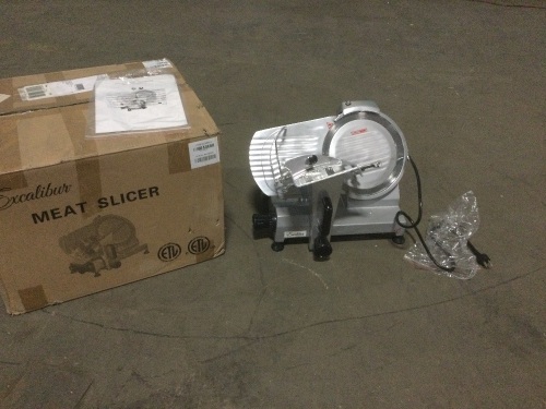 Excalibur EPS010 Meat Slicer, 10-inch. Powers on but sounds jammed and will not turn - Lot 284