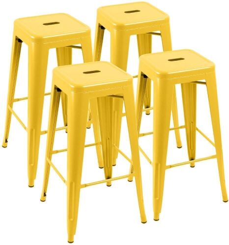 Set of 4 Metal Stackable Backless Bar Stools - Yellow  - Lot 311