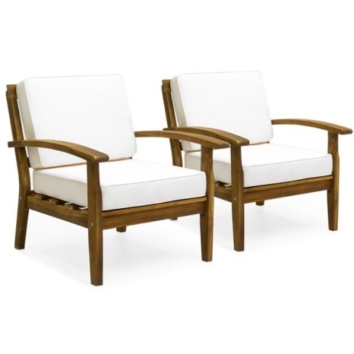 Set of 2 Outdoor Acacia Wood Club Chairs w/ Cushions - Lot 315