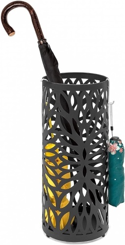 Modern Spherical Metal Entryway Umbrella Storage Stand w/ 2 Hooks, Drain Tray, Floor Protection  - Lot 503
