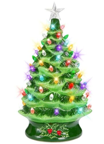 XL Pre-Lit Ceramic Christmas Tree Battery-Powered w/ LED Light, Timer - 24in - Lot 511