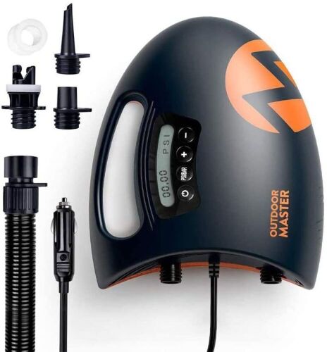 OutdoorMaster 20PSI High Pressure SUP Air Pump The Shark, Intelligent Dual Stage Inflation & Auto-Off Feature, Deflation Function, 12V DC Car Connector - Lot 565