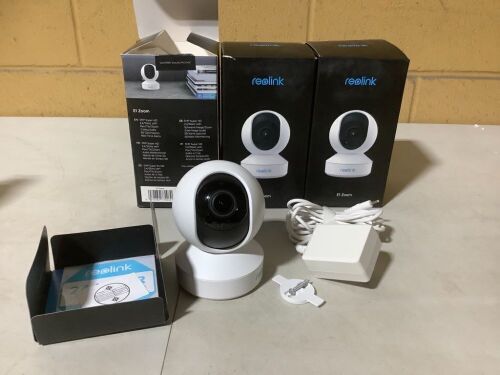 Lot of (3) Reolink E1 Zoom Indoor 5MP Super HD Plug-in WiFi Camera with Pan Tilt Zoom - Lot 646