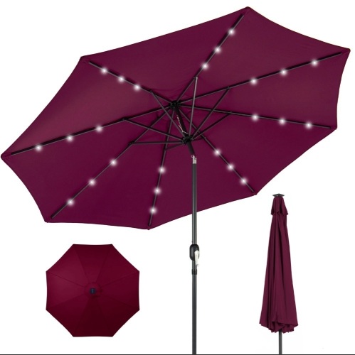 Solar LED Lighted Patio Umbrella w/ Tilt Adjustment, UV-Resistance - 10ft  - Lot 825